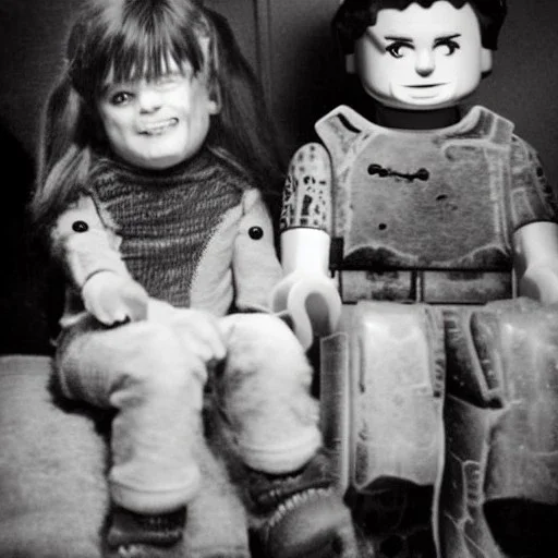  creepy photo of unusual children with lego cat