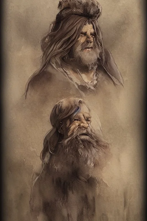 portrait, watercolour, realistic, illustration, dnd, dwarf, ghost, ethereal, lapis skin, see-through, transparent