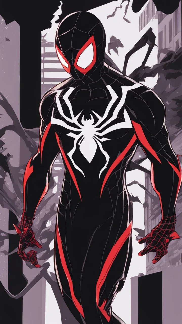 miles morales mix with venom symbiote in solo leveling shadow artstyle, Street boy them, intricate details, highly detailed, high details