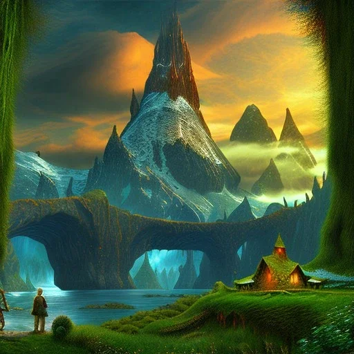 Epic Drawing of mordor scenery with troll of The Hobbit estilo Van Gogh 4k