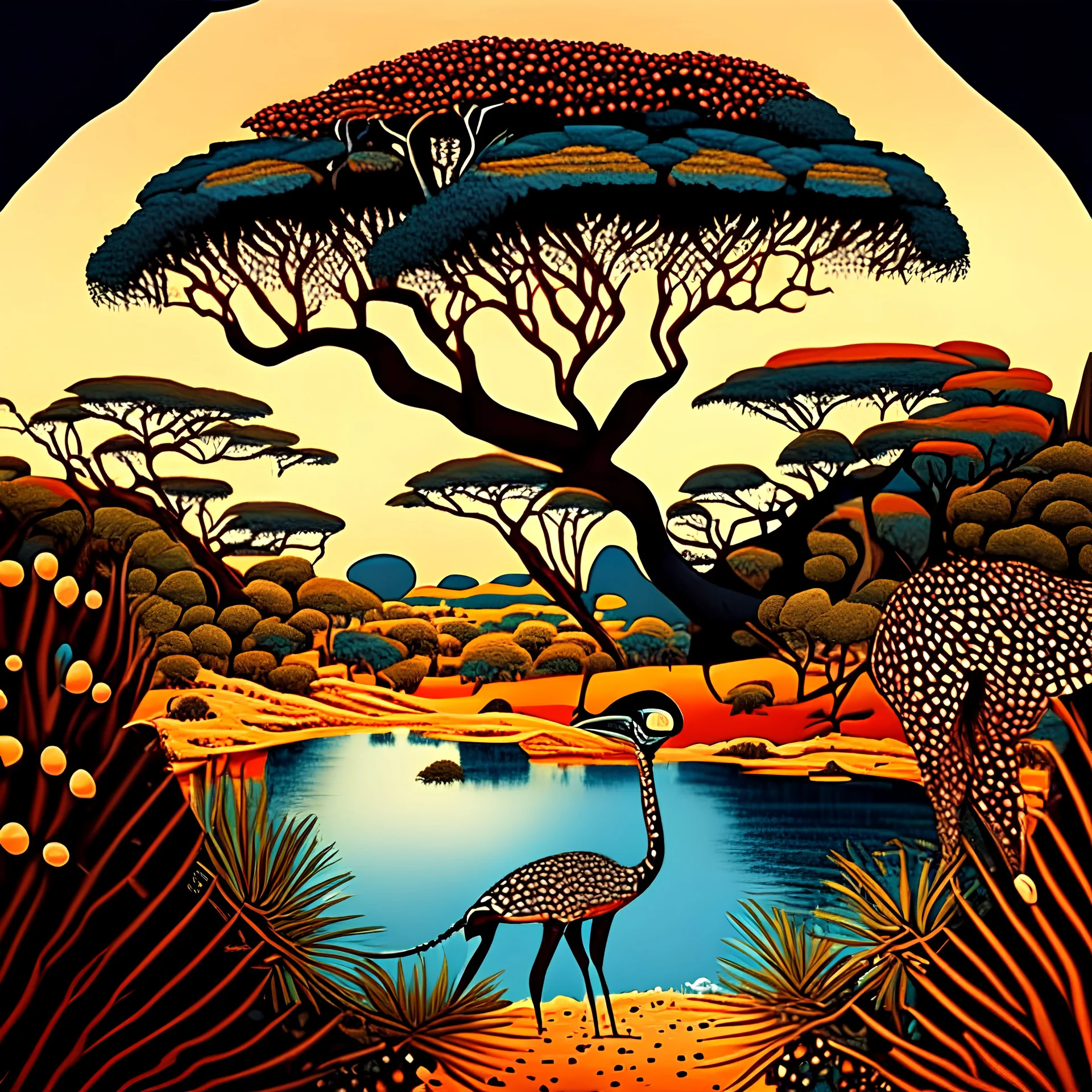 Beautiful nature, Tingatinga style,