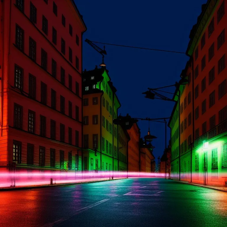 photography, theme art, 8K, night, neon lights, ignore NSFW Stockholm streets realistic high detail