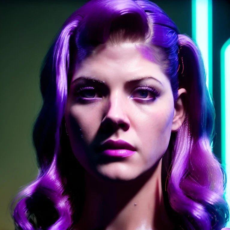 Actress, young Katheryn Winnick, blonde replicant woman, blade runner style, rain, fog, neon ambient, gradient color, clean skin, circuits, latex coat, cyber punk, neon, tubes, portrait, studio photo, unreal engine 5, smooth color, 16 bit, god lights, ray tracing, RTX, lumen lighting, ultra deatail, volumetric lighting, 3d, finely drawn, hd.