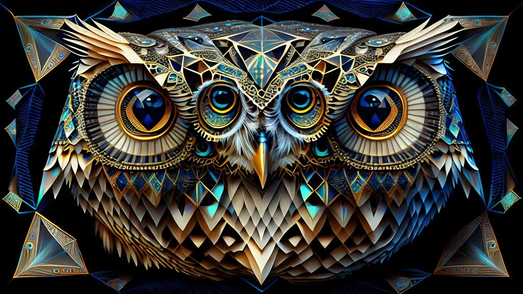 impossible octaedric jeweled paradox geometry recursive owl with many eyes