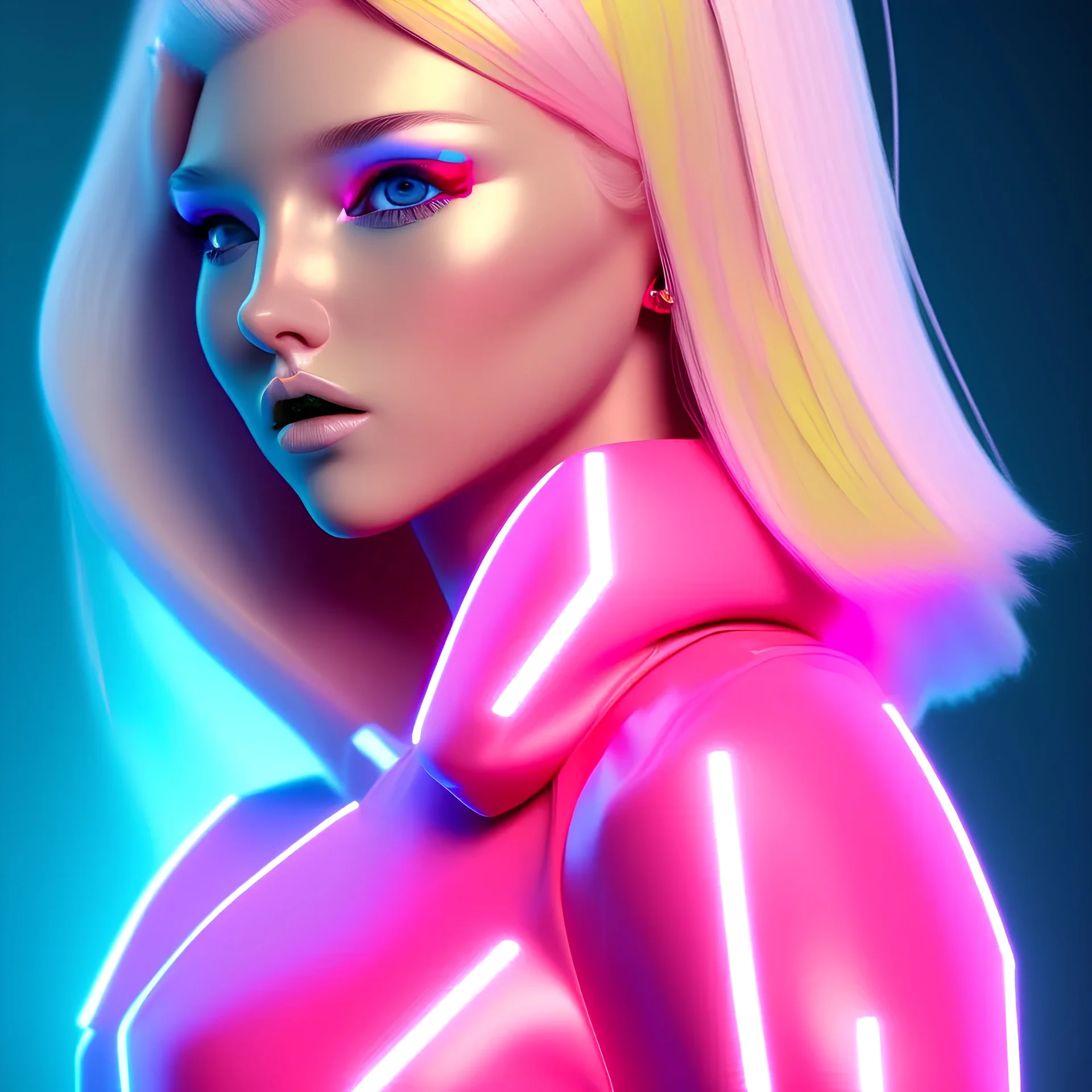 Neon blonde pop girl in pink costume
