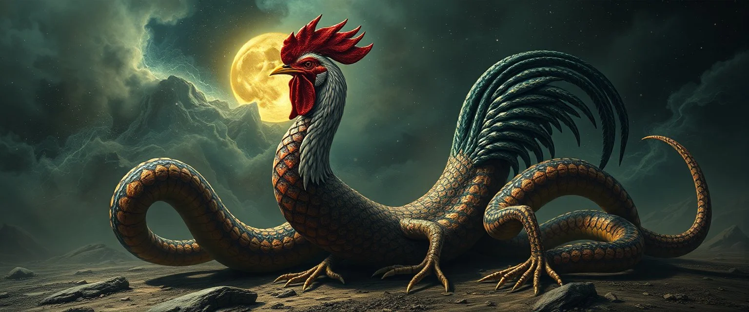 Nabraxas with rooster head and serpent legs as a vision of the beginning of awakening within a dream