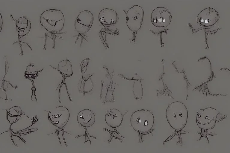 make a bunch of simple hand-drawn spooky and cute cartoon characters with bodies arms, and legs I could draw and make them all different