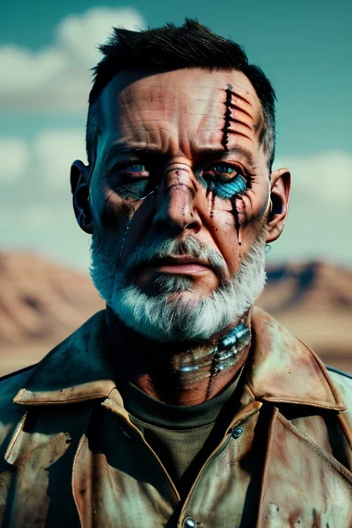 Fashion Portrait, logan, make up, mad max style, glow eyes :: desert scene :: cinematic, Ultra realistic, wide angle view, soft color, highly detailed, unreal engine 5, RTX, ultra detail, volumetric lighting, 3d, finely drawn, high definition.