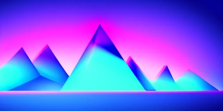 3d rendering. Abstract futuristic neon background. Fantastic landscape with glowing geometric triangular frame and mountains