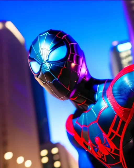 mavel's miles morales, comic book, highly detailed, hyper-detailed, beautifully color-coded, insane details, intricate details, beautifully color graded, Cinematic, Color Grading, Editorial Photography, Depth of Field, DOF, Tilt Blur, White Balance, 32k, Super-Resolution, Megapixel, ProPhoto RGB, VR, Halfrear Lighting, Backlight, photorealistic rendering