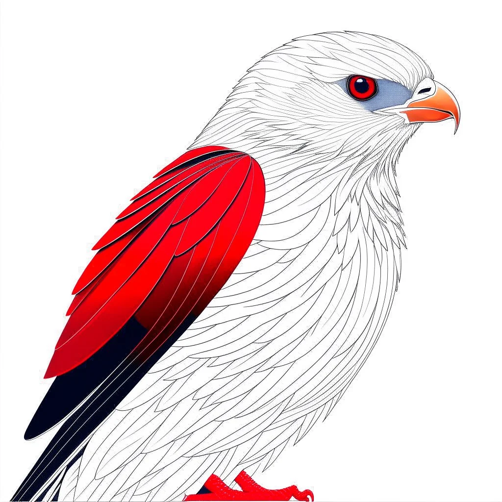 Draw an lineal illustration of a red and white eaegle, ultra quality, detailed, 8k