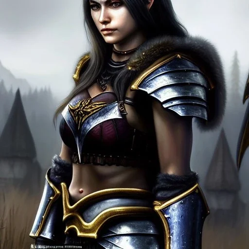 ultra detailed fullbody Portrait in oil on canvas of beautiful female DemonHunter with Skyrim Dragonplate armor,extremely detailed digital painting, extremely detailed face,crystal clear Big eyes, mystical colors ,perfectly centered image, perfect composition,rim light, beautiful lighting,8k, stunning scene,extremely sharp detail,finely tuned detail, ultra high definition raytracing, in the style of Simon Bisley and Frank Frazetta and robert e howard and Hyun Suk Lee and Ken Kelley