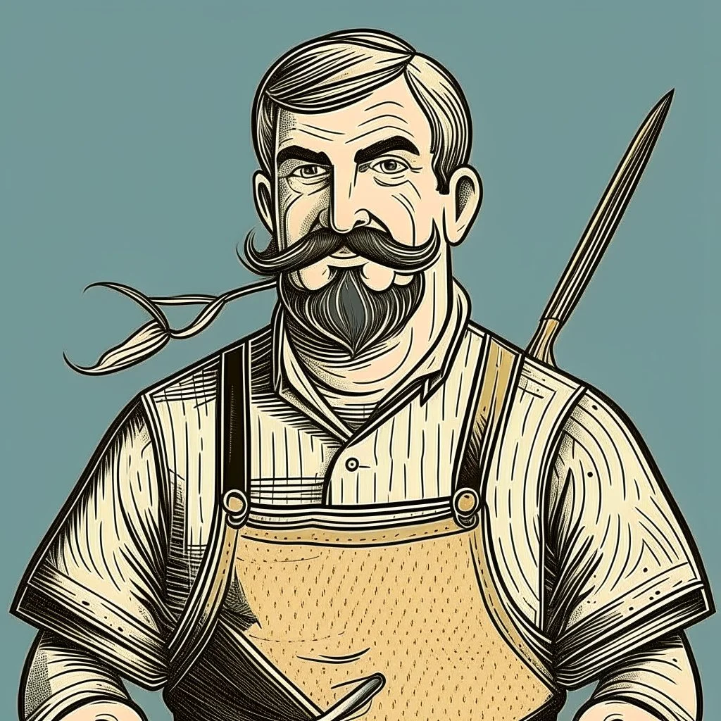 muscular mustached fisherman with apron and mutton chops digital art