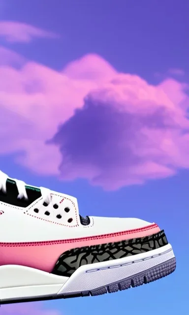 Jordan 3 sneaker in sky. Pink clouds.