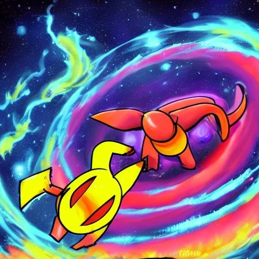 scene of space beast in the cosmos in pokemon style