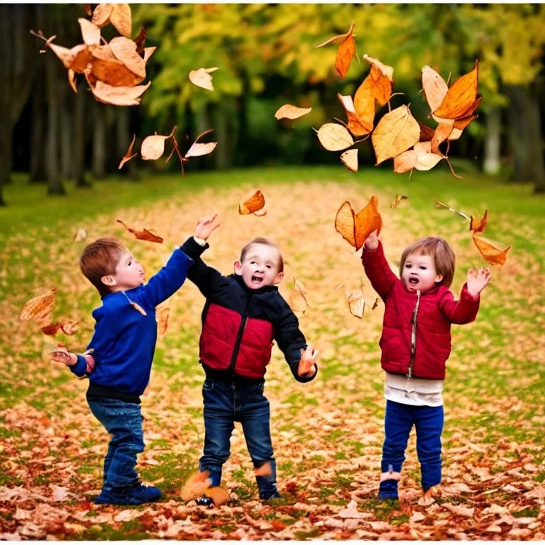 boy and girl catching leaves