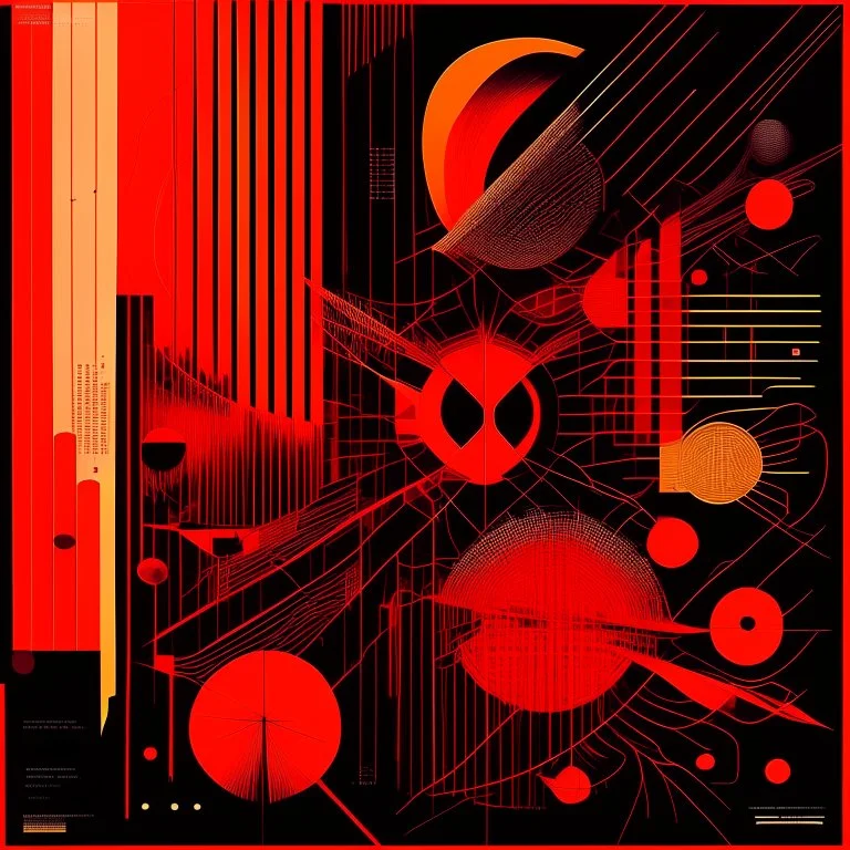 🏁 schematic of warming trends, Braille language textures, abstract geometric art, straight lines and precise angles, by Arthur Secunda and Jeremy Mann and Squeak Carnwath and Wassily Kandinsky, mind-bending illustration; sci-fi poster art, asymmetric, 2D, red hues, warm colors, dark background