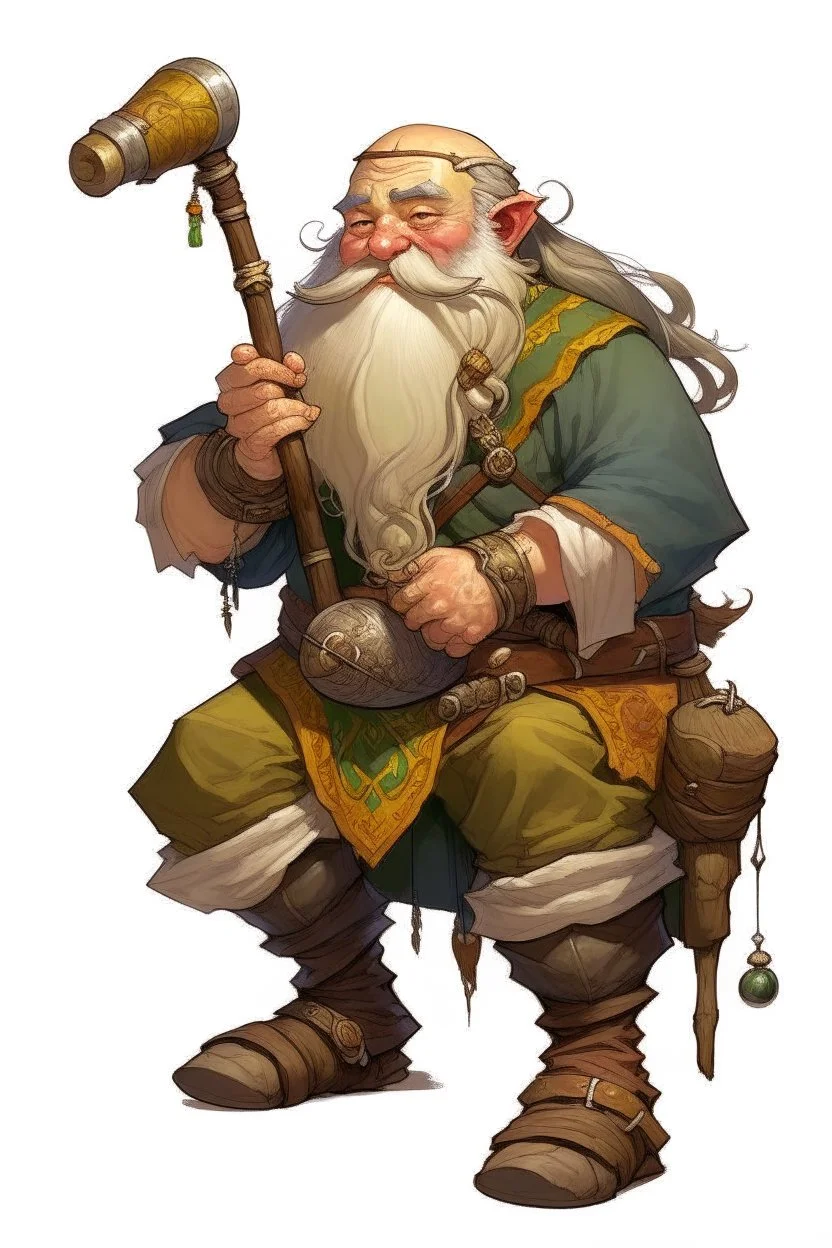 teenage fair-haired nomadic bard mountain dwarf with flute dnd