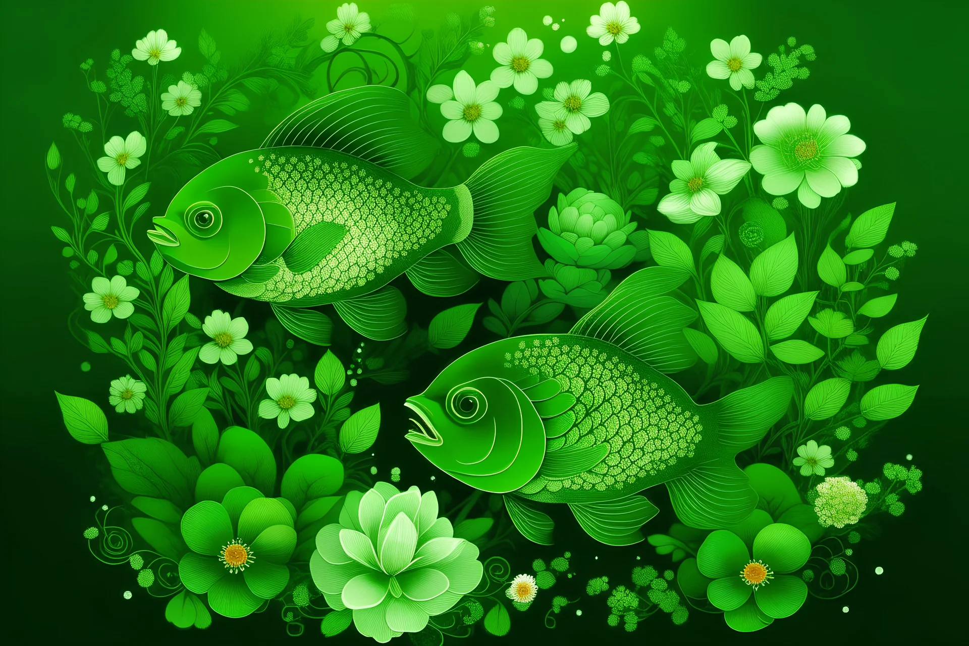 green flowers with fish ai