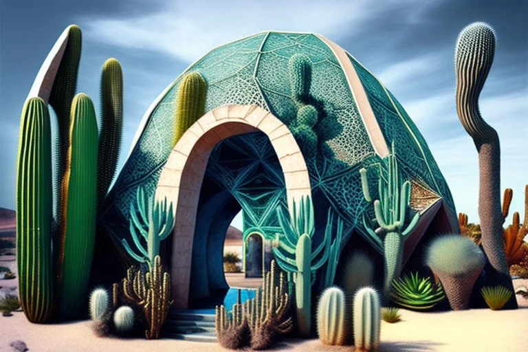 a fantastic underwater city with cactus houses, arches and domes by artists "Leonora Carrington" and "Piranesi"