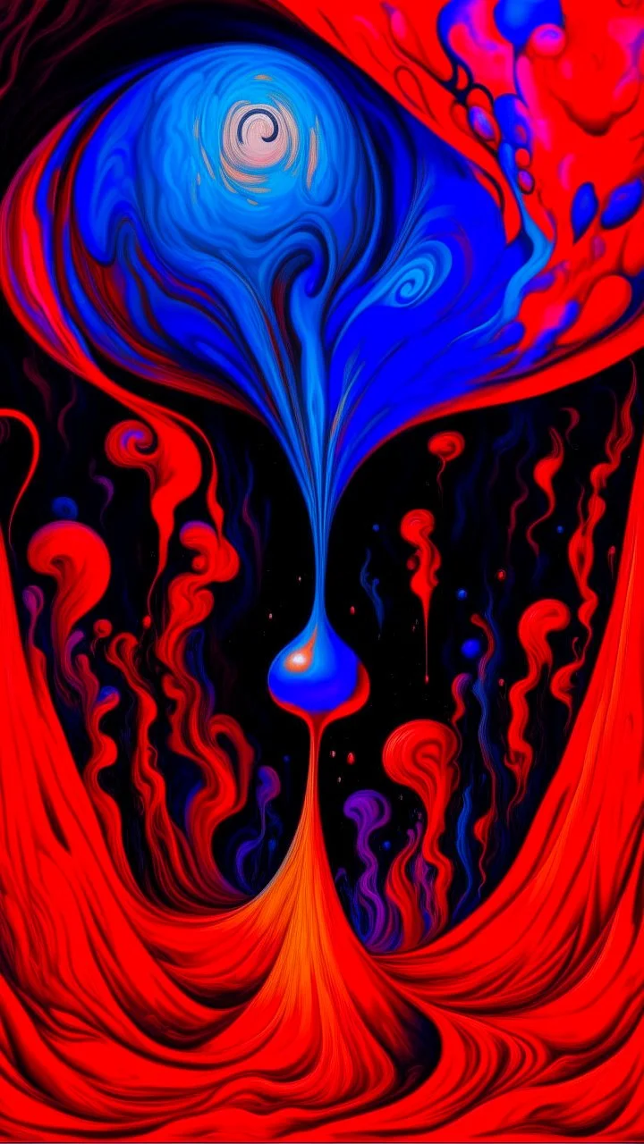 Red smoke, neon Blue alcohol ink swirls, trippy, beautifully lit, detailed