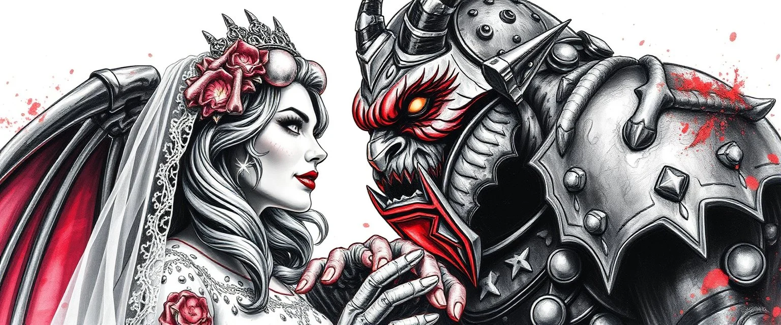 balrog and bride , airbrush and pen outline