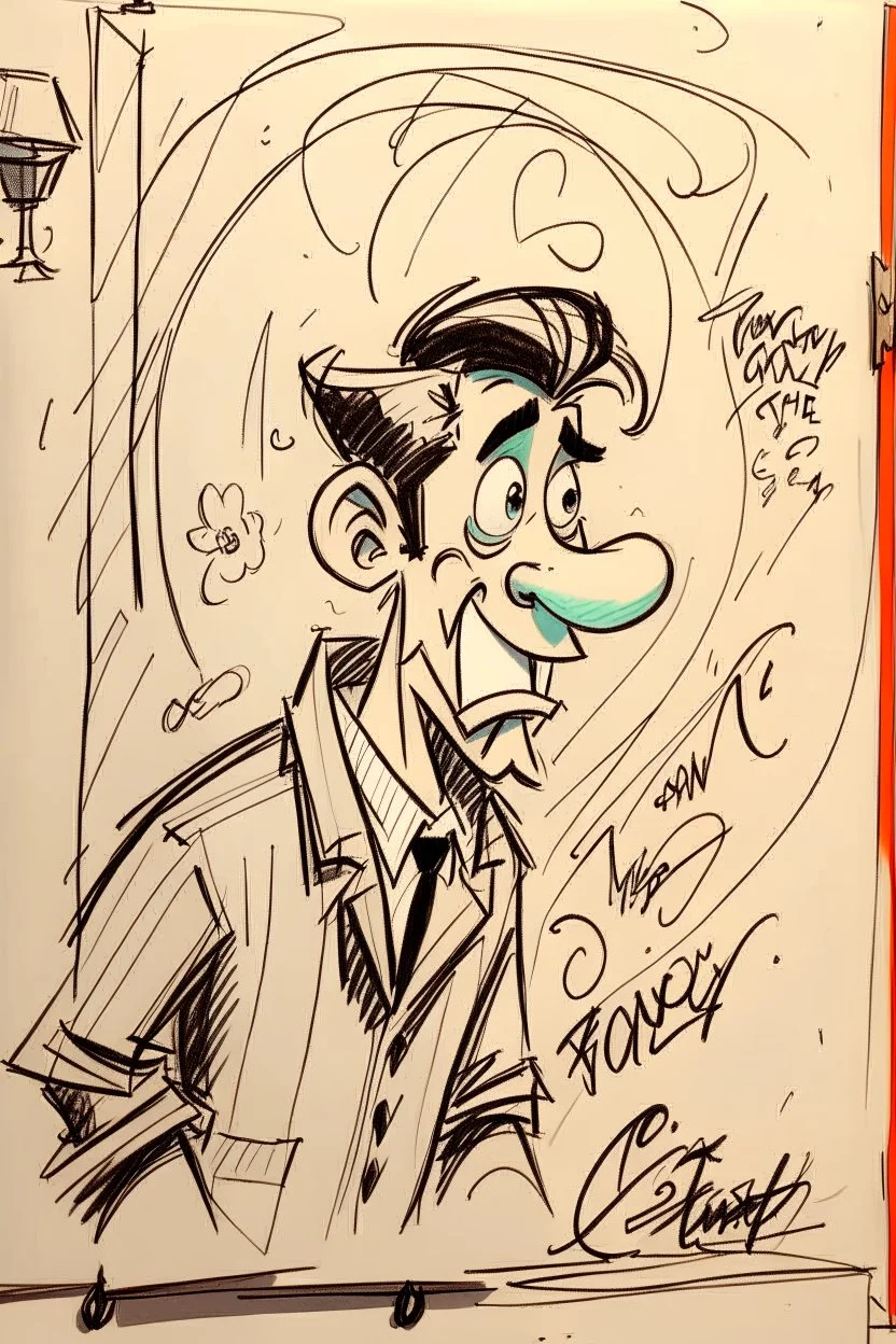 Sketch of walt disney Goofy that watch his shadow on the wall, insane details