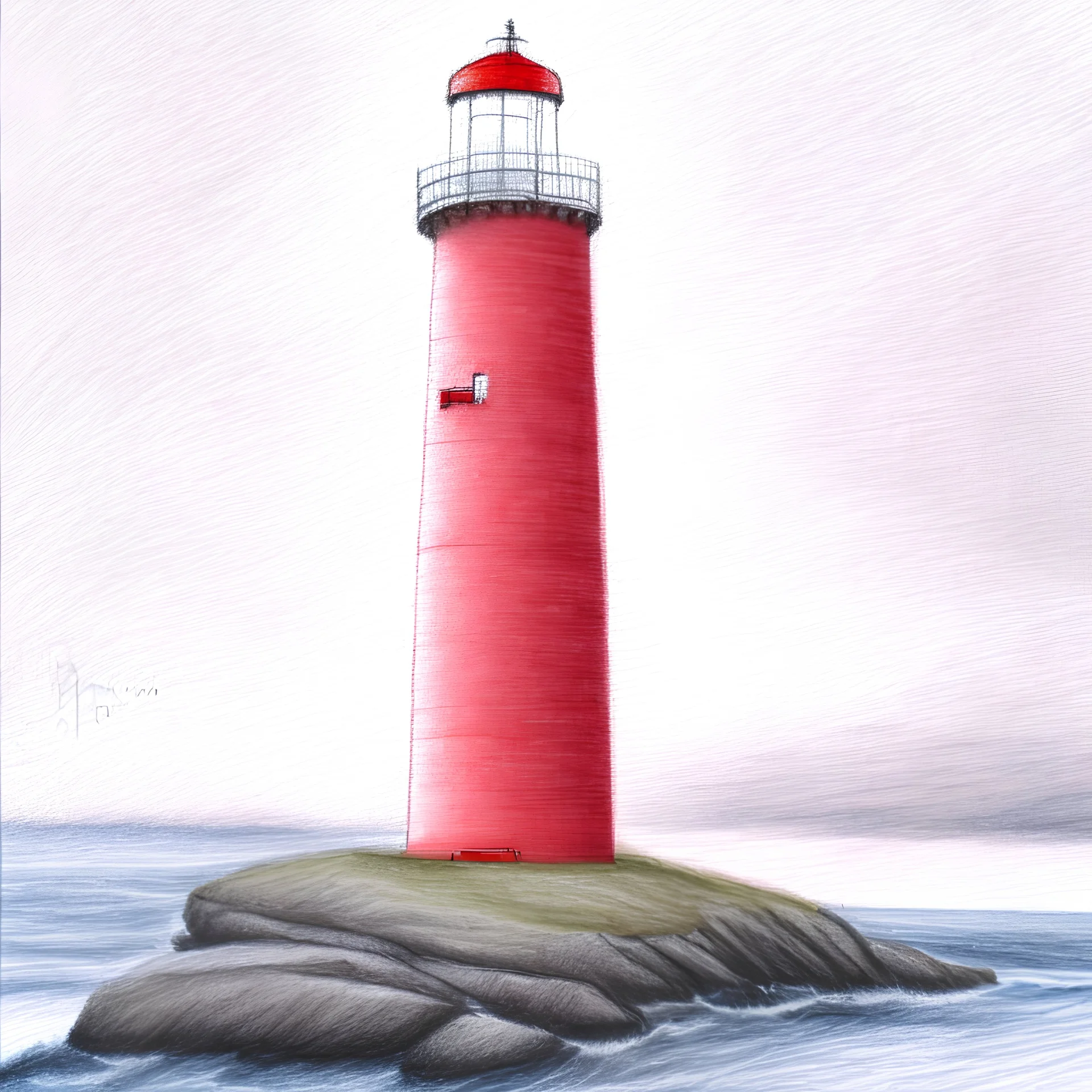 A pastel pencil drawing of the red lighthouse Andenes Lighthouse in Norway