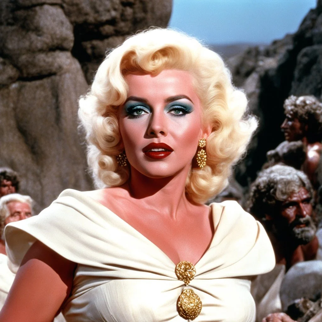 (colour rich res from the movie: Jason and the Argonauts (1963)) She is the peroxyde blonde Marilyn Monroe, a deity of lust taken in POV.