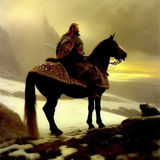 portrait of 'The Northman-Viking King on horse',ancient metal armor,castle,army, snow, cold, painting by gaston bussiere, greg rutkowski, yoji shinkawa, yoshitaka amano, tsutomu nihei, donato giancola, tim hildebrandt, evan lee,oil on canvas, cinematic composition, extreme detail,fit full head inside picture,16k