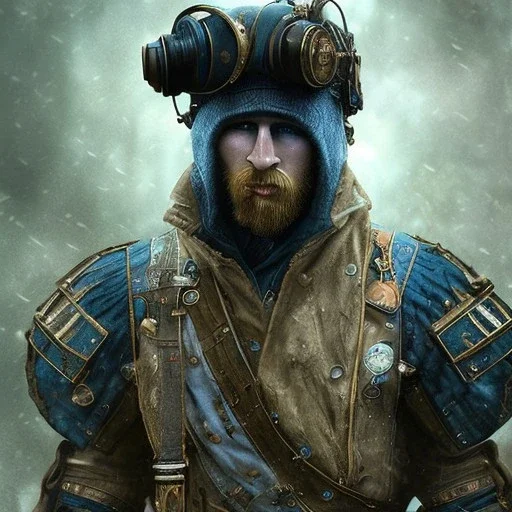 rain, Lionel Messi, style steampunk, darkblue tones,