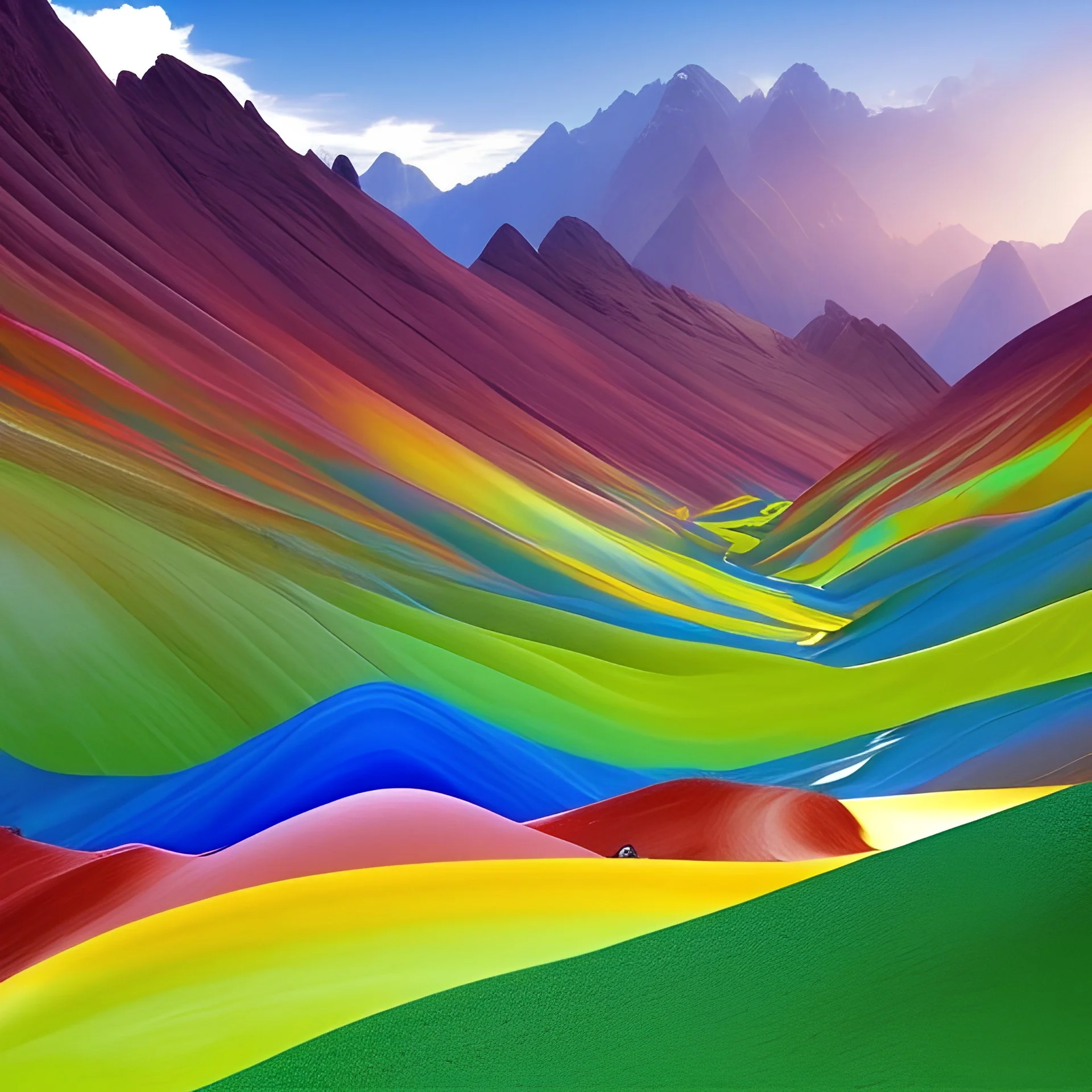 Vinicunca rainbow mountains peru, 8k ultra realistic, beautiful, in a pastel style