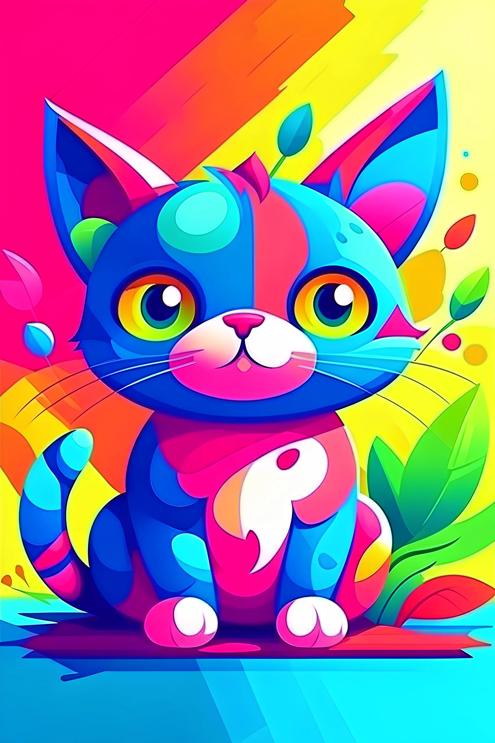 Acrtoon 2d art illustration . colorful cat