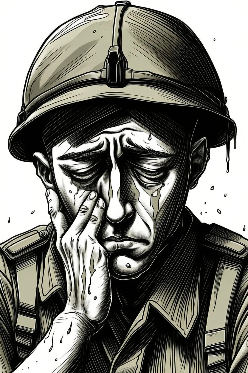 Drawing of a soldier crying