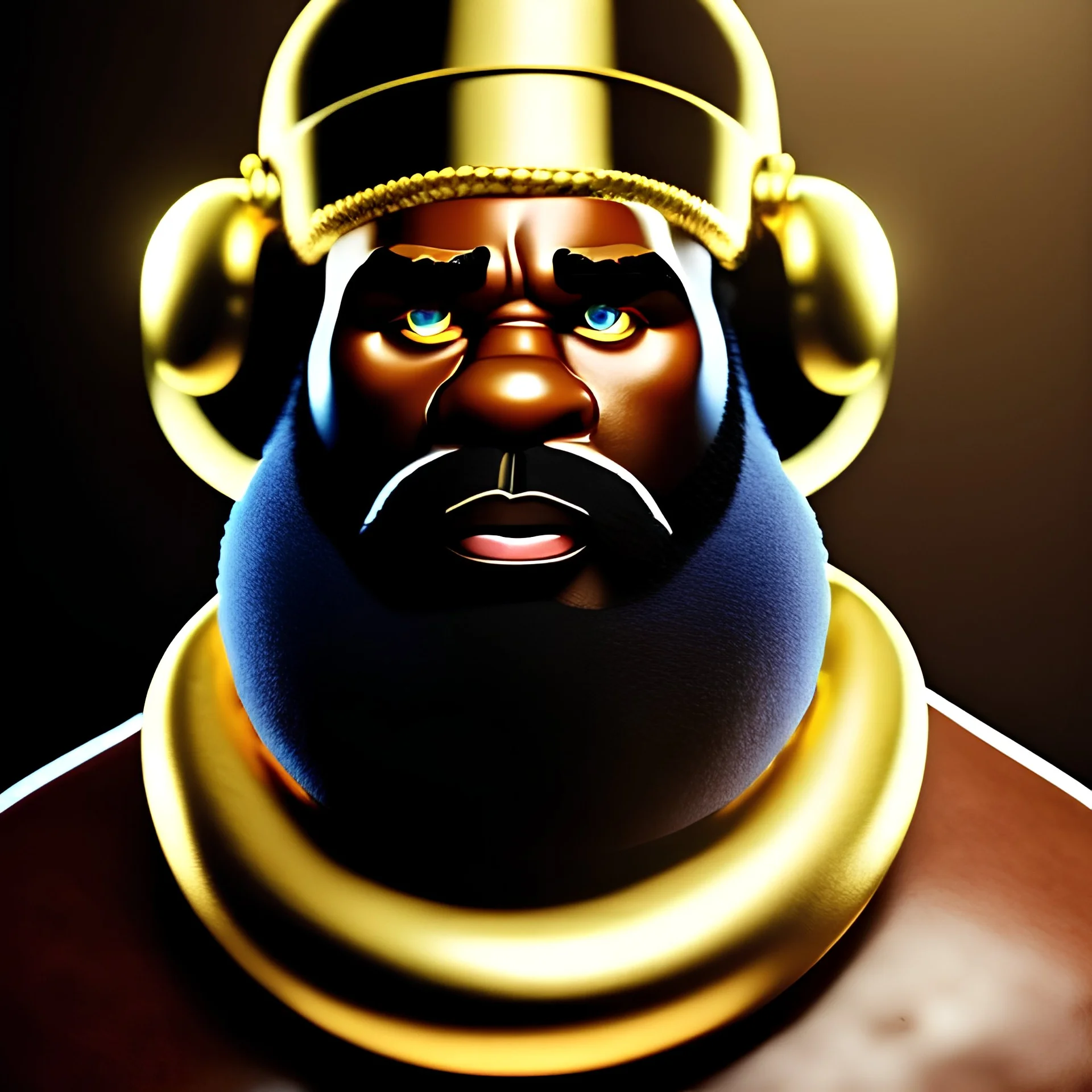 pixar style full body shot of Clubber Lang, thick gold chains around neck, photorealistic face, fluffy beard, wearing boxing gloves, highly detailed, badass, pity the fool, 8k, post-processing, epic composition, sharp focus, unreal engine, octane render, eiichiro oda, ilya kuvshinov, Dorina Costras, frank miller