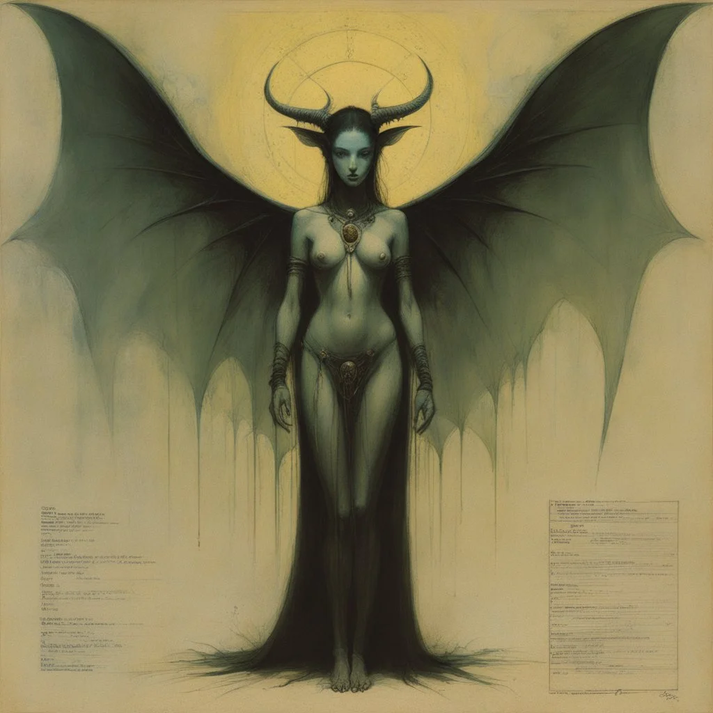 ConceptSheet: succubus cleric with AD&D statistics [by Zdzisław Beksiński]