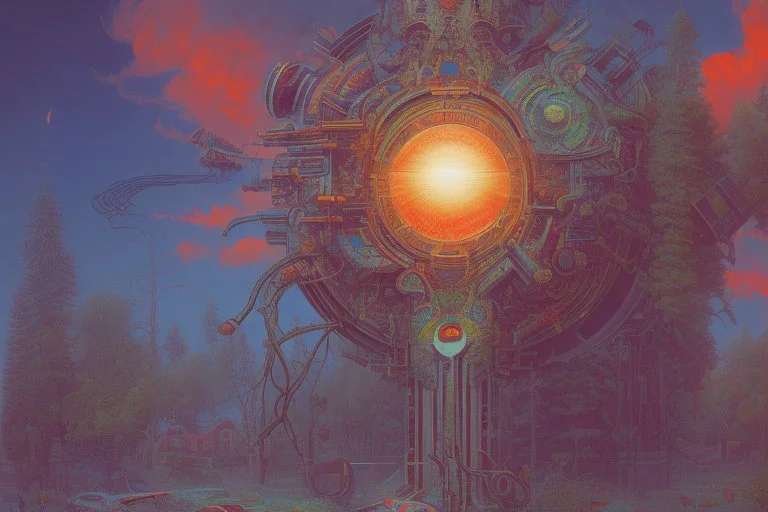 psychedelic sun over suburbia by james jean