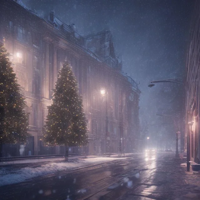 foto realistic winter city with a illuminated christmas tree in the night