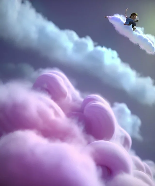 Ultra realistic clouds sky scene, wide angle, medium shot view, sweet childs, color smoke fog, free jumping flying, trinkets, monster hair, hair monster, jelly beans, balls, smile, happy, circus style, inflatable color clothing, extreme, wind, clouds sea, 20,000 feet altitude, stratosphere, soft color, highly detailed, unreal engine 5, ray tracing, RTX, lumen lighting, ultra detail, volumetric lighting, 3d, finely drawn, high definition, high resolution.