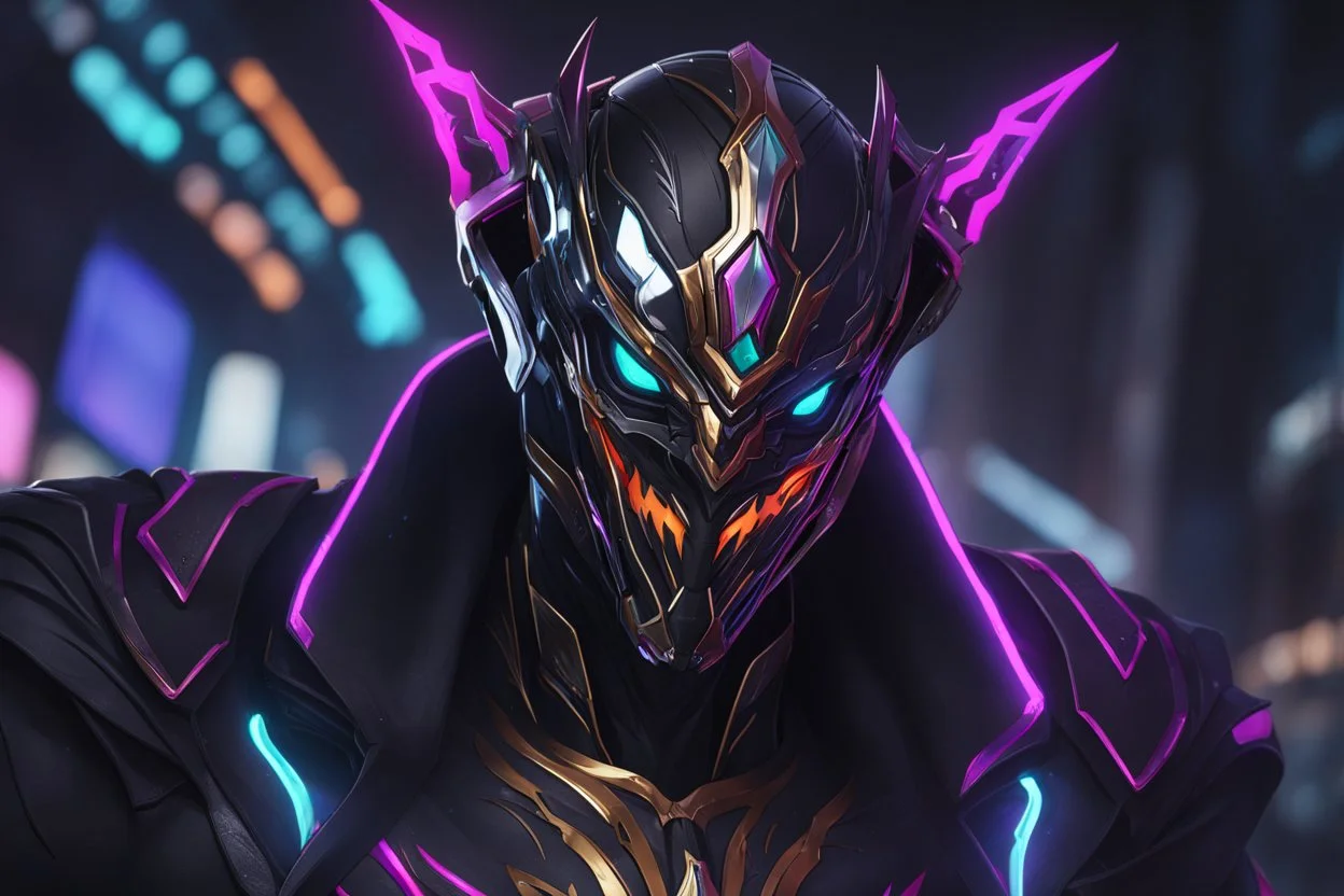 Jhin venom in 8k solo leveling shadow artstyle, mask, wapen, close picture, neon lights, intricate details, highly detailed, high details, detailed portrait, masterpiece,ultra detailed, ultra quality