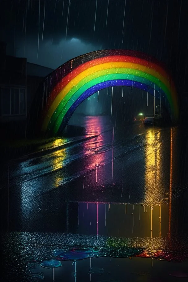 rainbow at rainy midnight