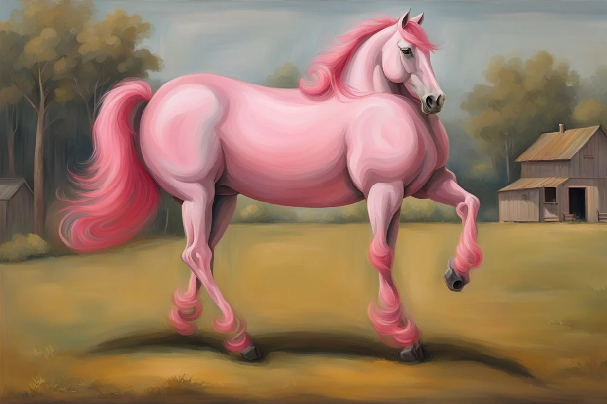 a pink horse like a 19th painting