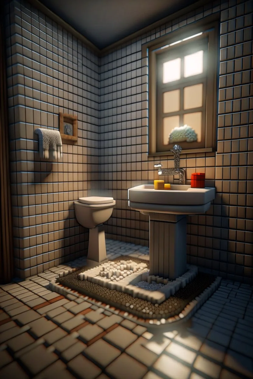 minecraft toilet exhibition in Haugsund in the winter, photo-realistic, shot on Hasselblad h6d-400c, zeiss prime lens, bokeh like f/0.8, tilt-shift lens 8k, high detail, smooth render, down-light, unreal engine 5, cinema 4d, HDR