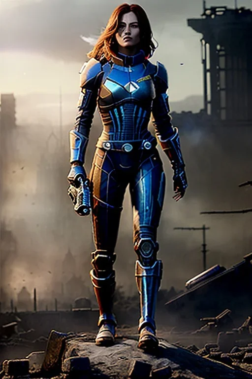 ultrarealistic, ruined city,__mass effect armor__, __angles__, 19 year old woman, strikingly beautiful, ginger hair, silver colour, [__starlets__|__starlets__], (pale __skincolor__ skin:1.2), __camera__, _hair_, detailed face and eyes, c-cup breasts, leather choker, freckles, dynamic pose, resolved expression, __accessory__, strappy outfit, (straps:1.1), sword in scabard on left hip, (buckles, buttons, snaps, rings:1.0), haltertop style breastplate, detailed eyes, plump lips, sci-fi theme