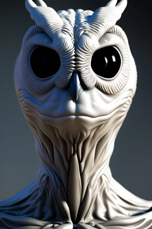 The Owlman alien,white, highly intricate, Realistic photography, incredibly detailed, ultra high resolution, 8k, complex 3d render, cinema 4d.