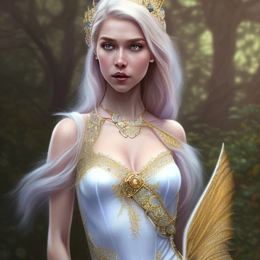 fairy princess, highly detailed, d & d, silk dress, fantasy, happy, smilling, enlighted, blond hair, illustration highly detailed, digital painting, trending on artstation, concept art, sharp focus, art by artgerm and greg rutkowski and magali villeneuve