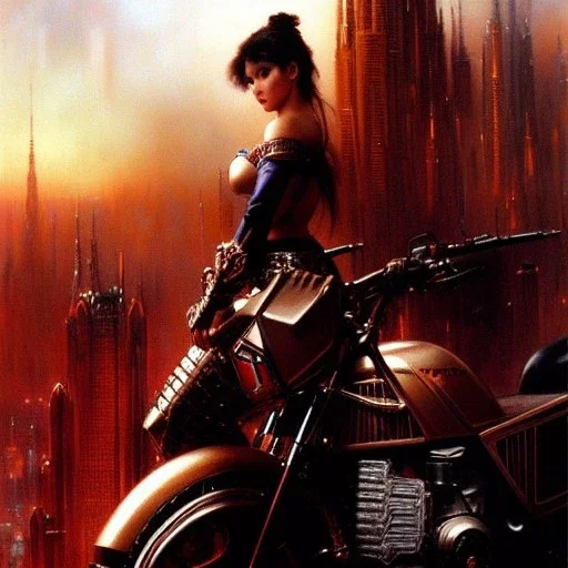 portrait beautiful face 'Re-l Mayer on Akira Bike(1988)',busty,ancient metal armor balanciaga fashion clothe painting by gaston bussiere, greg rutkowski, yoji shinkawa, yoshitaka amano, tsutomu nihei, donato giancola, tim hildebrandt, oil on canvas, cinematic composition, extreme detail,fit full head inside picture,16k