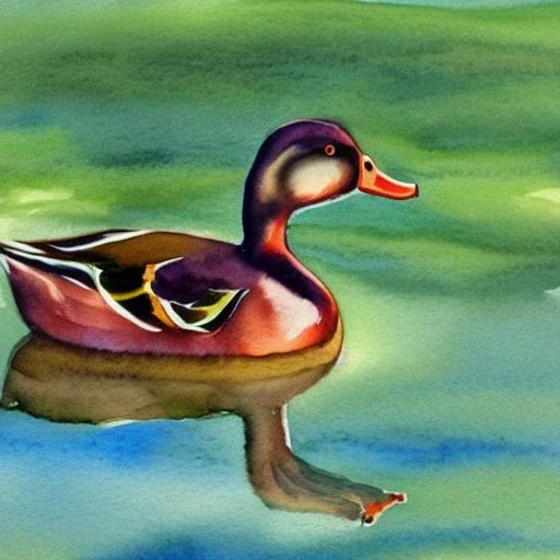  watercolour painting of a duck in a pond