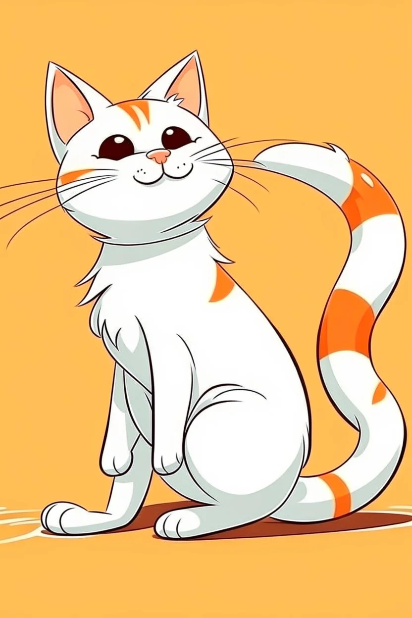 Cartoon orange white cat stretching