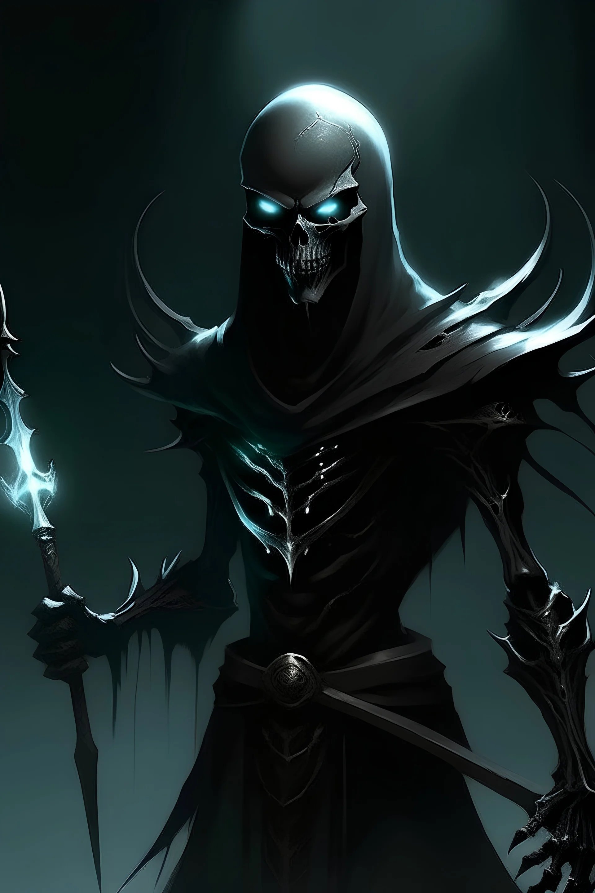 Deamon with lighting Trident in right hand and looks like black assasin that looks like Human
